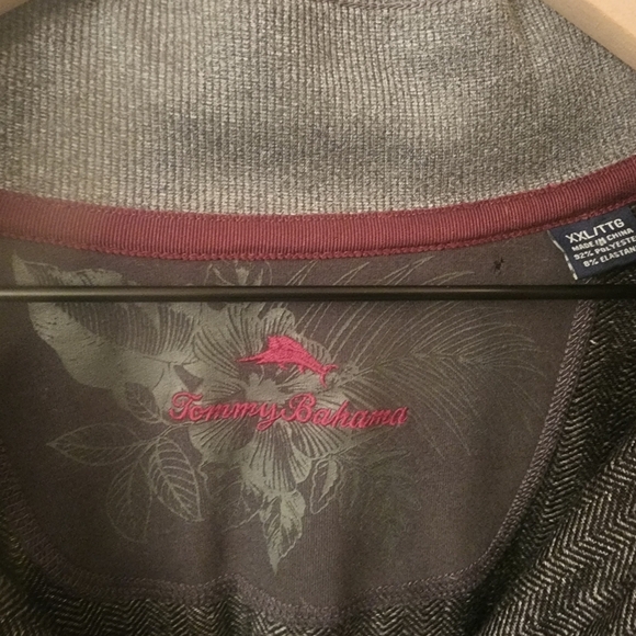 Tommy Bahama Quarter Zip Longsleeve Charcoal Gray Chevron Pullover Mens XXL - Picture 3 of 9